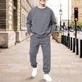 thumbnail image 4 of Kids 2 Piece Outfits Solid Raglan Crewneck Sweatshirt and Drawstring Jogger Pants, Boys Girls Hoodieless Soft Casual Tracksuit for Daily Loungewear Play(Grey,4-5 Years), 4 of 5