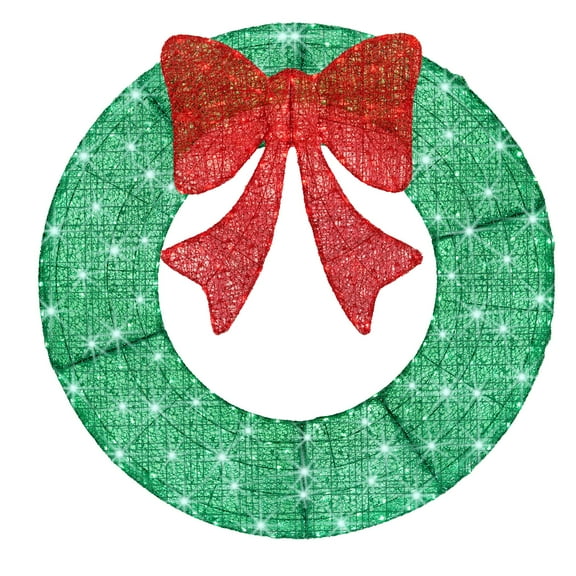 MCQ 35in Pre-Lit Outdoor Christmas Wreath Decoration, LED Metal Holiday Decor for Home with 140 Lights, Green
