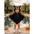 thumbnail image 3 of RUINIXCW Newborn Baby Boy Halloween Bat Costume Infant Animal Cosplay Outfit Fall Winter Clothes Eye Embroidery Black Long Sleeve Hooded Romper Wings, 3 of 10