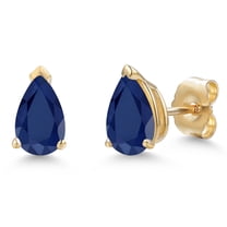 Gem Stone King 10K Yellow Gold Blue Sapphire Stud Earrings for Women | 1.78 Cttw | Gemstone September Birthstone | Pear Shape 7X5MM | Gold Earrings for Women