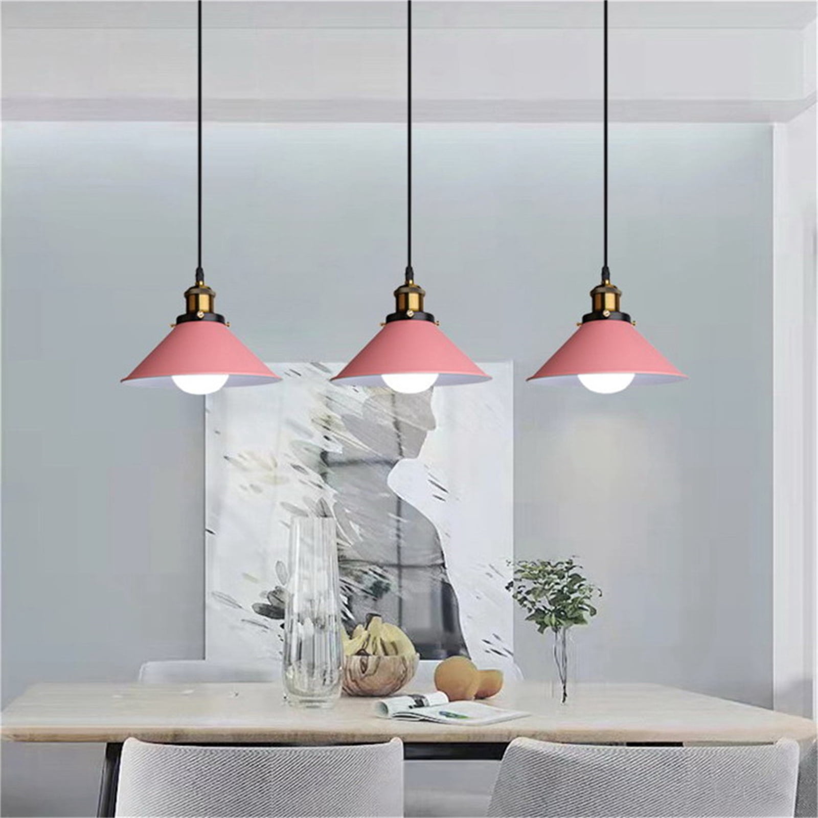 JLOWCO Led Hanging Lights with Plug in Cord,modern Pendant Lights Kitchen Island Lighting Bedroom Hanging Light fixture Pink (LED Bulb Include)