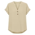thumbnail image 5 of MOJOGO Women's Ruffle Short Sleeve Tops V Neck Linen Blouse Loose Quarter Button Up Shirts Loose Casual Summer Tops, 5 of 6