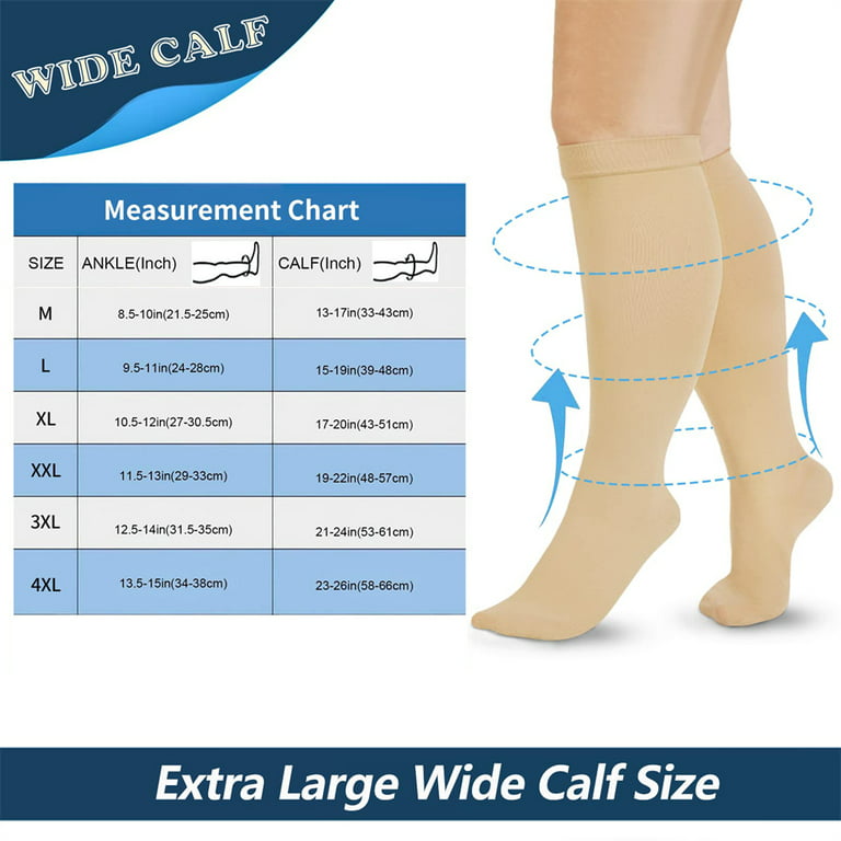 Compression socks knee high wide calf 20-30 mmhg S/M L/XL