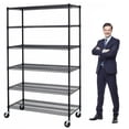 thumbnail image 1 of YYkokocat Étagères de Rangement Robustes Capacité 6000 Lb Unité d'Étagères Commerciales en Treillis et Rangement Réglable NSF Étagère Métallique à 6 Niveaux sur Roulettes pour Garage sous-Sol, 76 H x 48 L x 18 P - Noir, 1 of 4