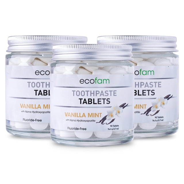 Pasta de dientes EcoFam, tabletas masticables de xilitol, 90 tabletas, paquete de 3