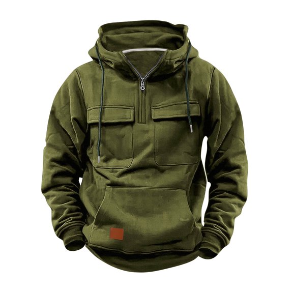 SnZhen Hoodies for Men Fashion Solid Color Zipper Workout Multi-Pocket Outdoor Sports Pullover Sweatshirt Winter Tops