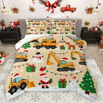 Homewish Retro Santa Claus Bedding Comforter Set,Christmas Gifts Twin Comforter Sets,Snowman Excavator Pattern Bedding Set For Girl,Breathable Home Decor Reversible,2 Pieces