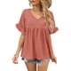 thumbnail image 2 of Camisetas de manga corta con volantes y cuello en V Ormromra Top para mujer 100% poliéster S M L XL XXL, 2 of 6