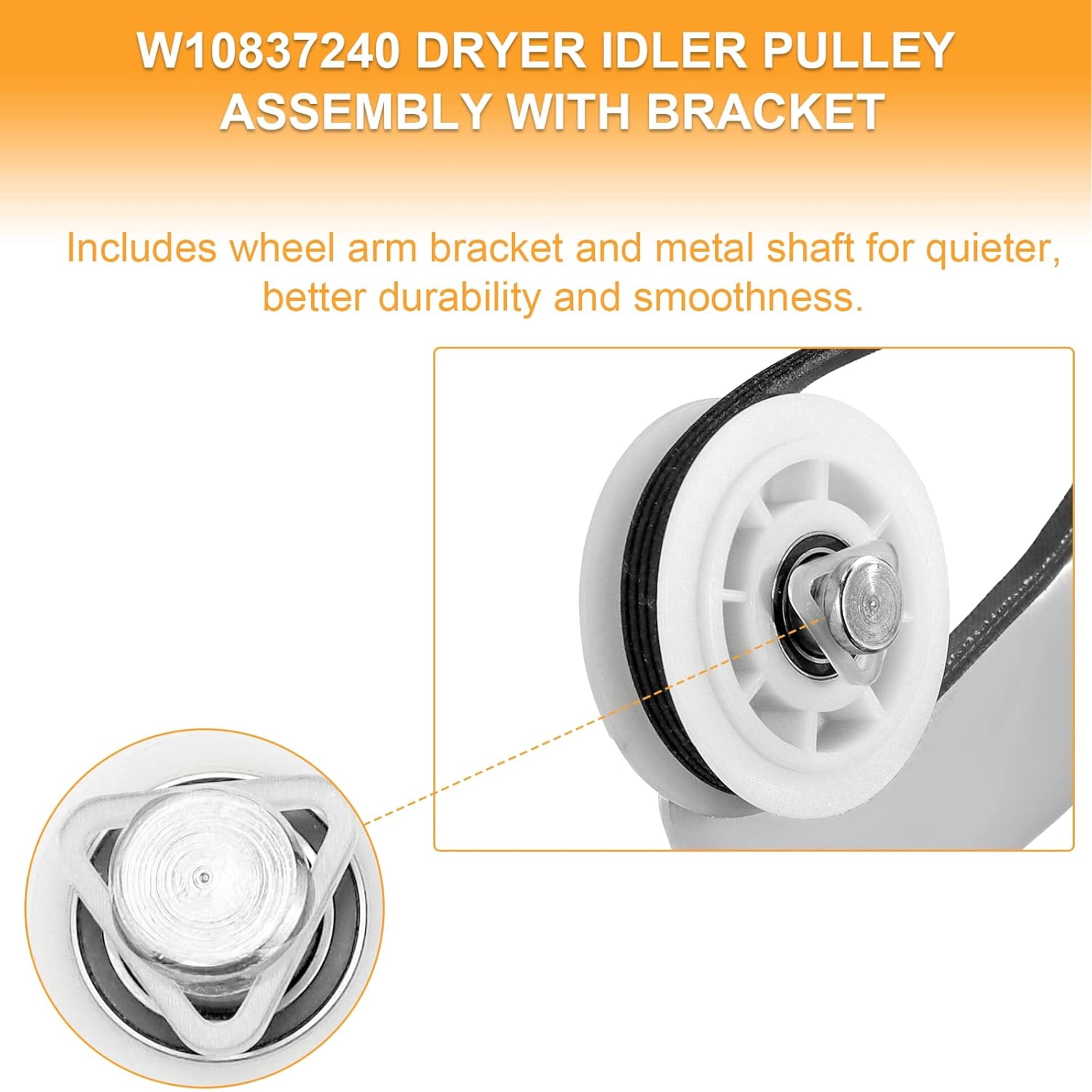 Dryer Repair Kit 4392067 and Dryer Idler Pulley W10837240 for Whirlpool Maytag Admiral Kenmore Dryer Replaces 4392067VP 80047 587637 AP3109602