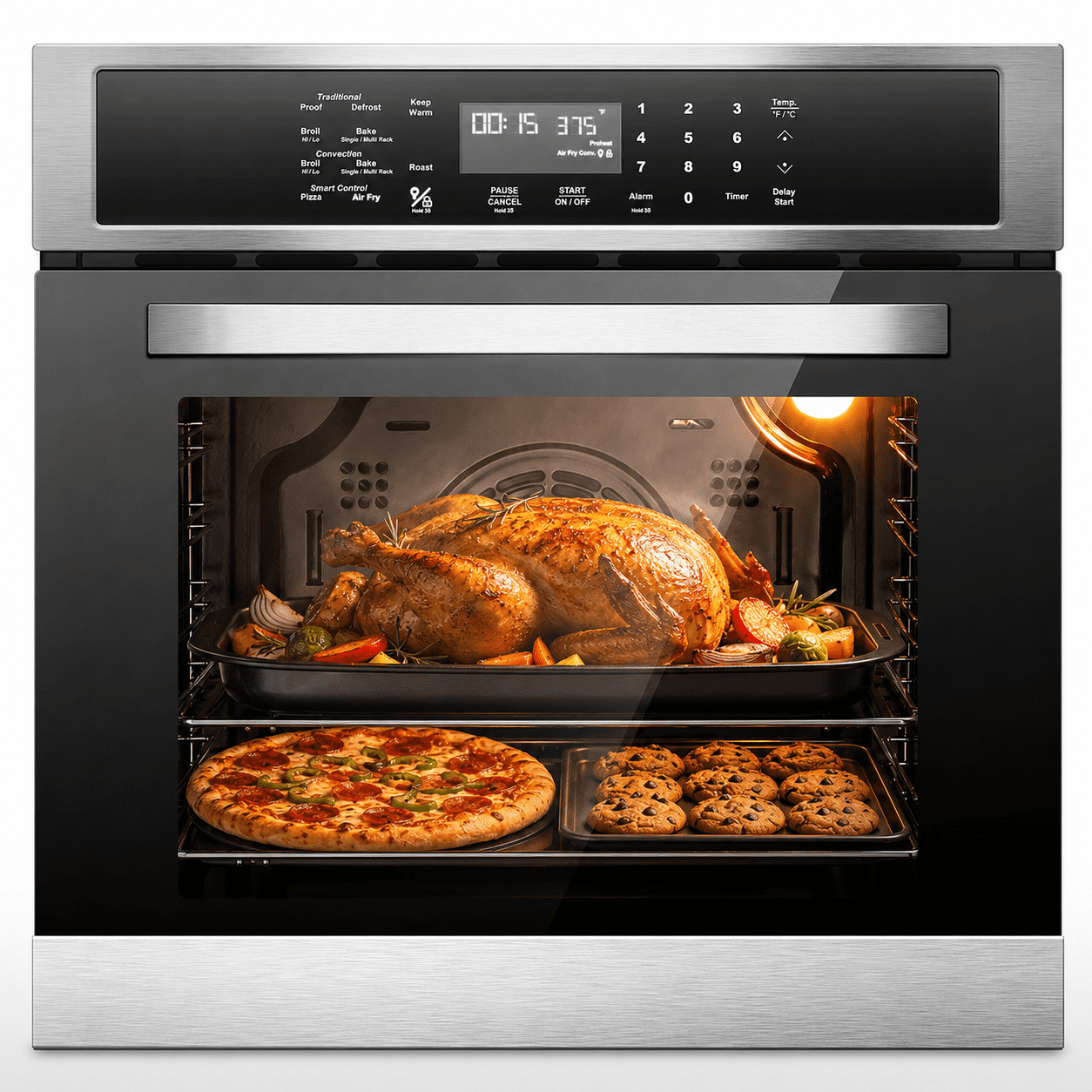 Sunmaki Electric Single Wall Oven 24 Inch , 2.5 Cu. Ft Electric Built-in Convection Oven LED Digital Display Touch Control Timer Alarm Clock Child Lock for Kitchen