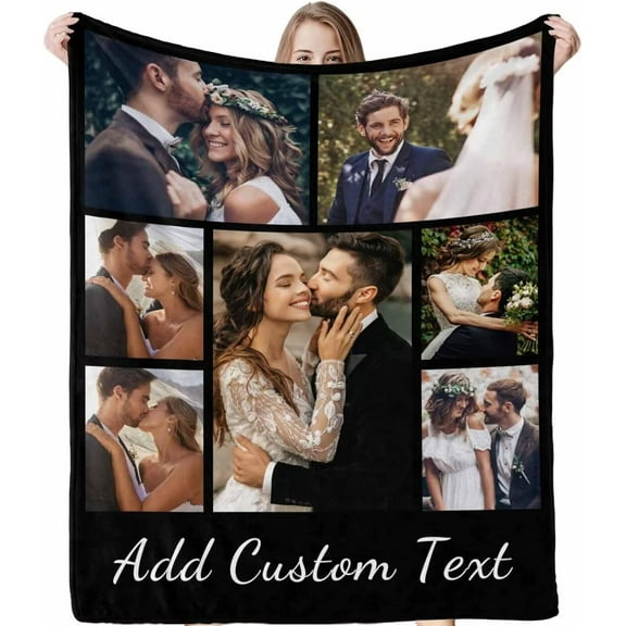 AISENIN Personalized Picture Text Blankets Custom Blankets for Boyfriend Girlfriend Gifts Christmas Birthday Wedding 9 Photo Collage