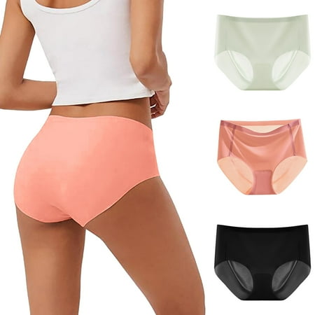 YOTMKGDO Ladies Underwear Panties  Women S Mixed Color 3 Pack Ice Silk Seamless Popular Comfortable Breathable Underwear (#1 Beige  M)