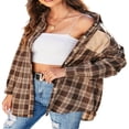 thumbnail image 4 of Women Plaid Jacket Long Sleeve Turn-down Collar Button Closure Tops Outwear, 4 of 6