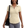thumbnail image 6 of WULMLEO Womens Stain Shield Dress Shirts Wrinkle Free Short Sleeve Solid Tops Button Down Blouses Khaki Polyester, 6 of 6