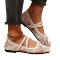 thumbnail image 6 of HTHLVMD Lace Ballet Flats, Mary Janes, Cross Strap Flats, Breathable Mesh Shoes, Women's Lace Ballet Flats Cross Strap Mesh Breathable Mary Jane Shoes Low Cut Slip-On Dress Flats, Beige 5.5, 6 of 7