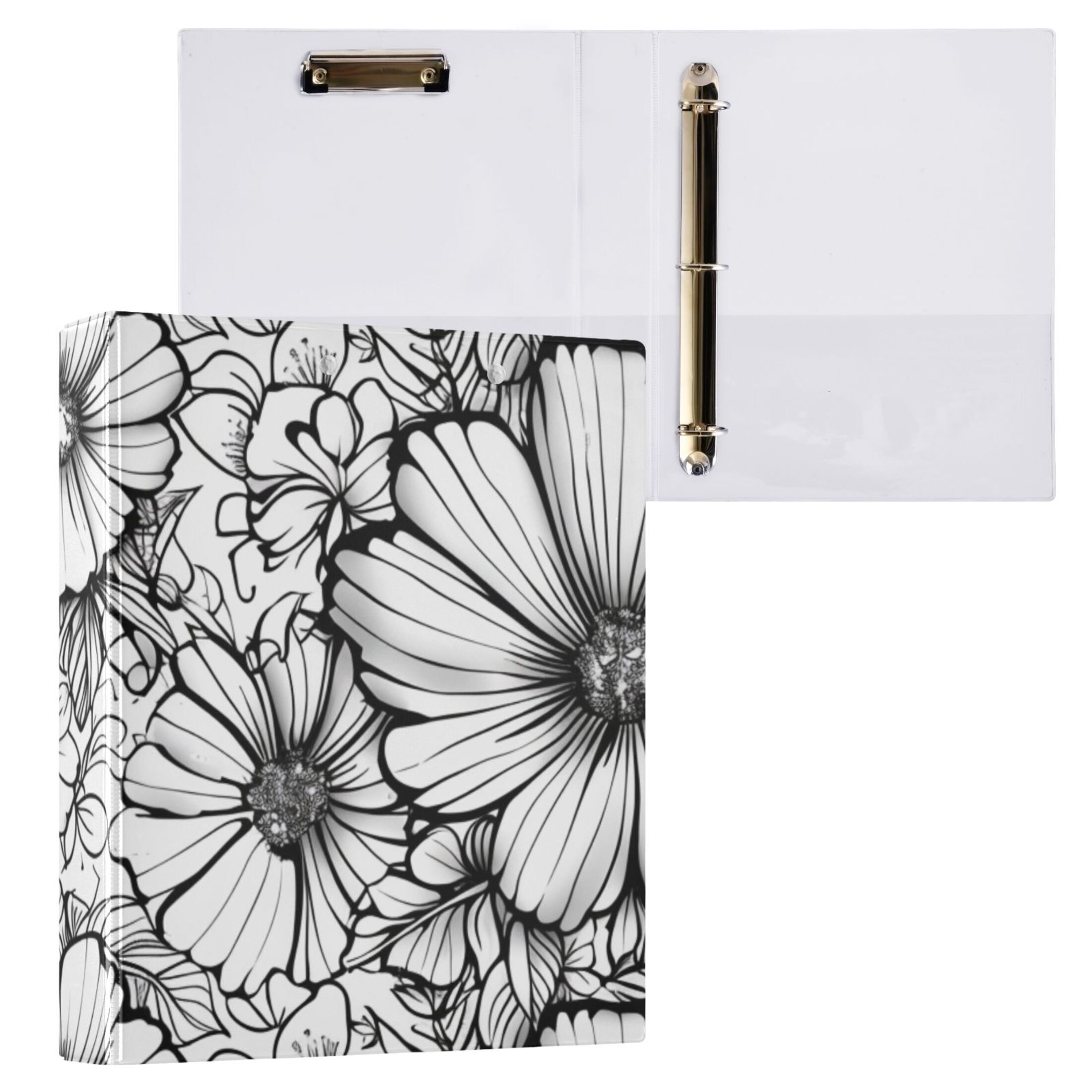 Full Of Flowers 3 Ring Binders 1.5 inch Hardcover File Folders with Interior Pockets A4 Size Organizer for School Office Hospital