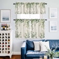 thumbnail image 2 of Green Watercolor Kitchen Curtains Valances and Tiers Set of 3 Eucalyptus Leaf Plant Retro Linen Texture Tier Curtains and Valance with Rod Pocket for Small Windows, 27.5"x24", 2 of 9