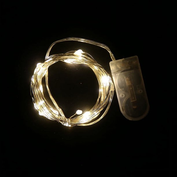 Cadena de luces LED con cable de cobre, lámpara con caja de pilas de botón CR2032, luces navideñas con cable de cobre, cadena de luces decorativas para jardín y exterior