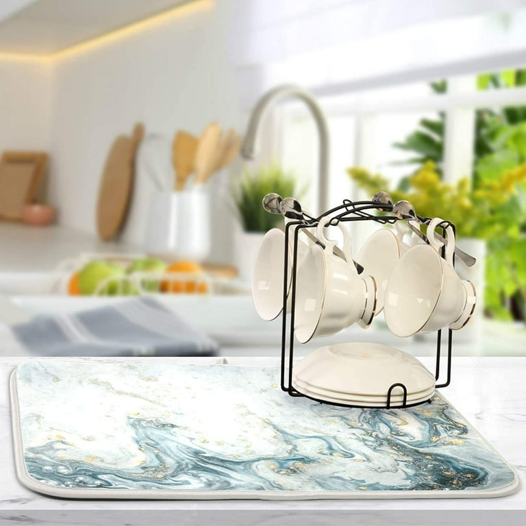 GZHJMY Ocean Marble Dish Drying Pad Art Marble Kitchen Drying Mat Absorbent Dish Drying Mat Suitable for Kitchen Sink Dining Table 16 X 18Inch Walmart