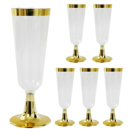 

6Pcs Plastic Wine Glasses with Gold Rim 5 Oz Plastic Wine glasses Disposable Wine Cups Reusable Suitable for Party Weding Birthday