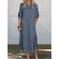 thumbnail image 1 of Lindbes Nouvelle Robe d'Été Ample Décontractée Couleur Unie Manches Courtes en Coton Lin, 1 of 7