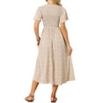 thumbnail image 3 of INSPIRE CHIC Women's Summer Smocked Casual Floral Midi Dress Flutter Short Sleeve V Neck Boho A Line Flowy Sundress Long Dresses S Apricot, 3 of 5