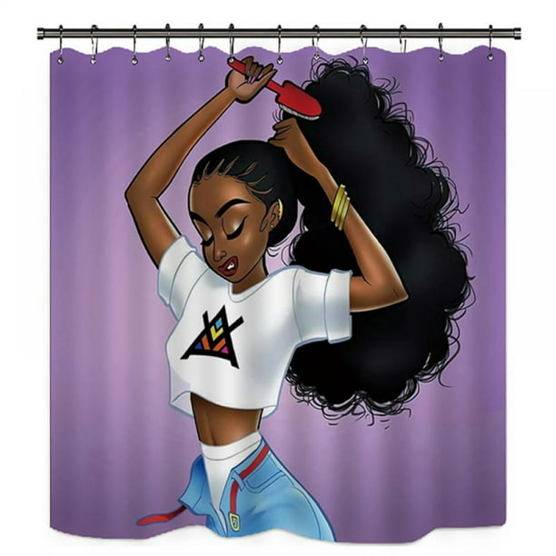 Shengshi Black Girl Shower Curtain, Afro Woman Shower Curtain