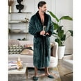 thumbnail image 6 of Lotus Linen  Shawl Plush Robe for Men - Long Soft Fleece Bathrobe, Green Black M/L, 6 of 7