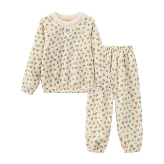 WOYY Toddler Girls Pajamas Floral Fuzzy Sweatshirt Pants Loungewear, Sizes 3-4T