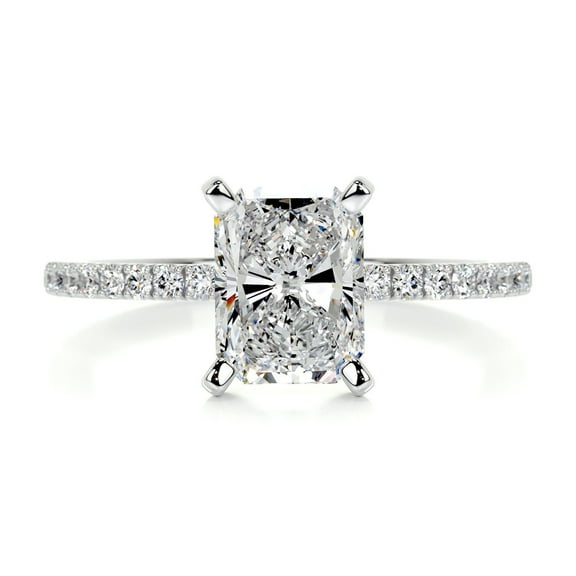 Blue Jewelry 14K White Gold Plated Ring for Her - Radiant Cut Brilliant 2.4 Ct Moissanite Ring For Women's - Wedding Ring - Eternity Band Moissanite Rings - Solitaire with Accent Moissanite Rings