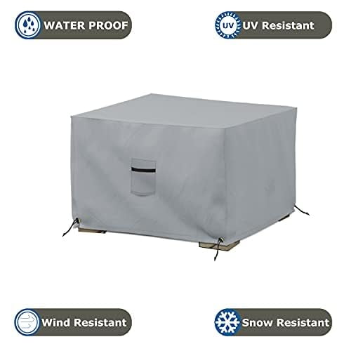 COVERS&ALL Square Ottoman Cover, Heavy Duty 18 Oz Waterproof UV & Weather Resistant Patio Garden Furniture Stool Protector Indoor Outdoor with Air Vents & Drawstrings (23" L x 23" W x 18" H, Gray)