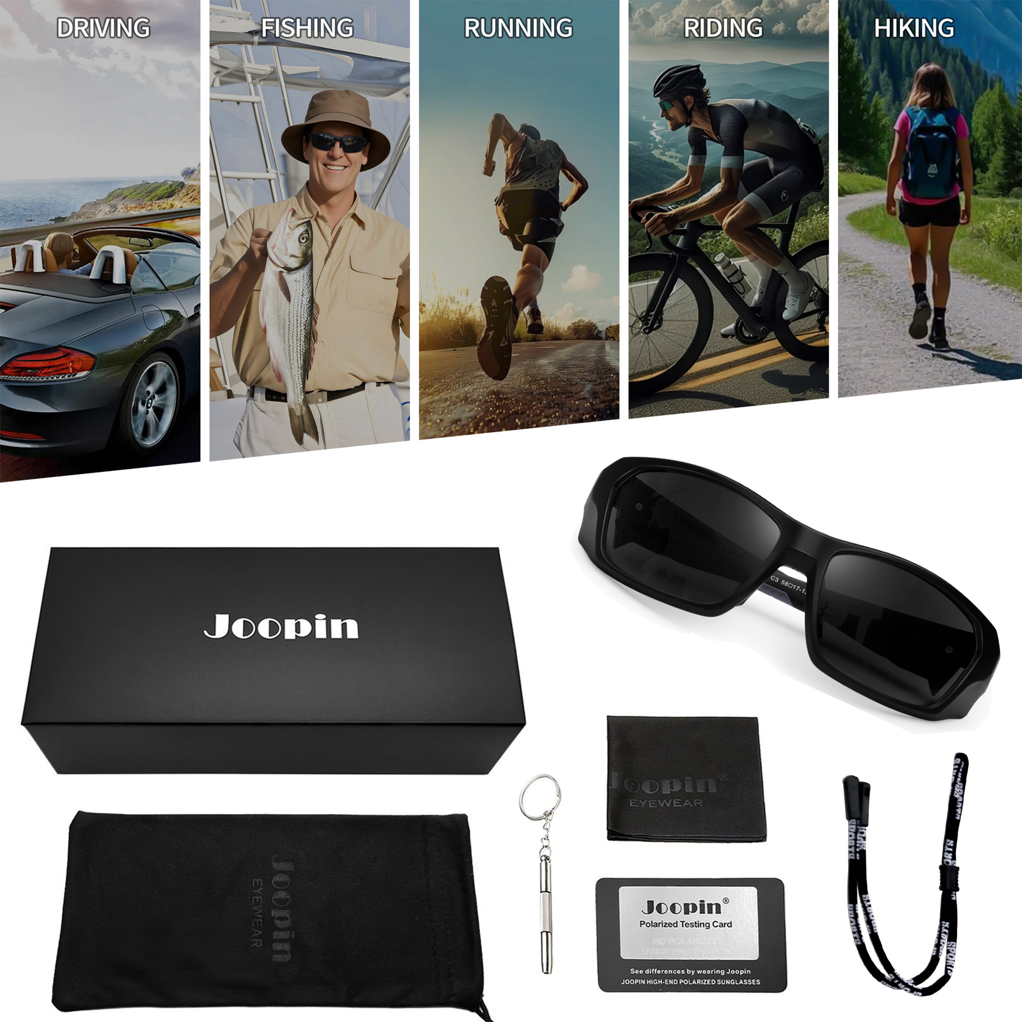 Joopin Polarized Wraparound Sport Sunglasses, Black photo 4