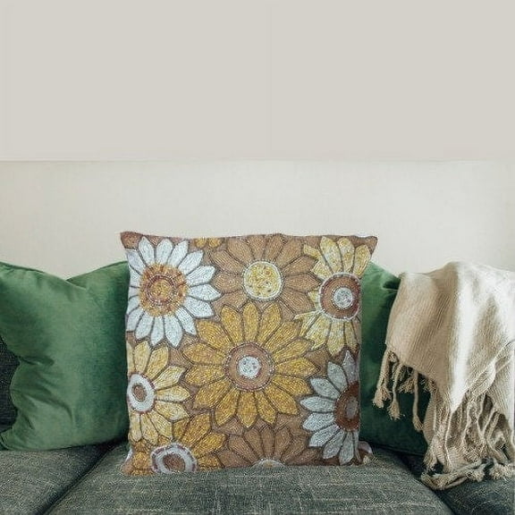 Handmade Cushion Covers, Beaded Cushion Covers, Floral Design Cushion Covers, Throw Cushion Case 16*16 Inch