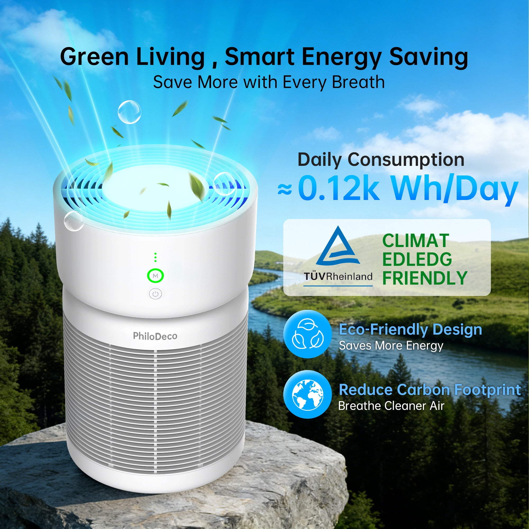 PhiloDeco HEPA Air Purifier,Covers Up to 3,500 sq ft,PM2.5 Air Quality Monitoring,Smart WiFi Control, Auto, Pet, And Sleep Modes,Effectively Removes Dust, Pollen, And Wildfire Smoke,Relieves Allergy