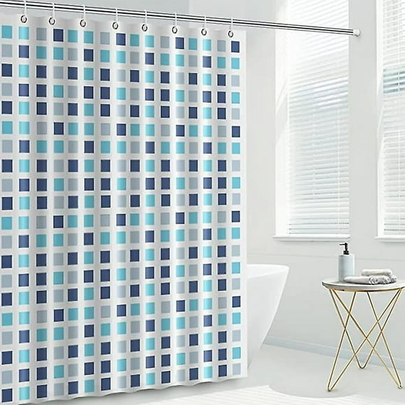 Toplive Shower Curtain 180x180cm, Waterproof and Mildewproof PEVA Shower Curtain, with Turtle Leaf/Blue-Green Squares/Moire Marble Curtain Rings