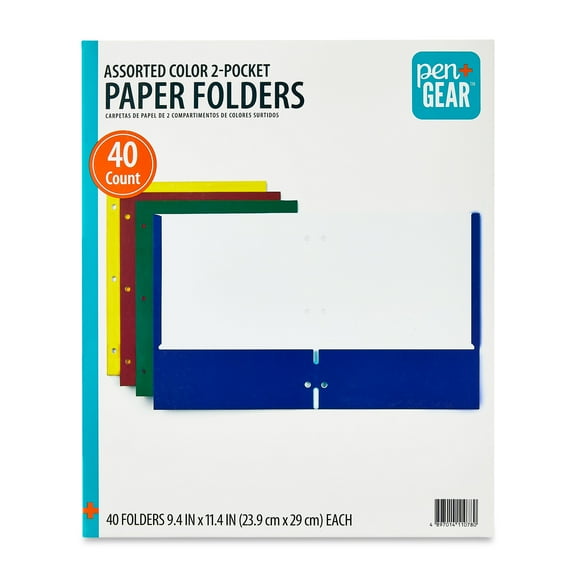 Pen+Gear 2-Pocket Paper Folders, Assorted Colors, 40-Count