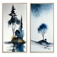 thumbnail image 2 of Designart "Blue Watercolor Tree by Rural Cottage II" Landscape Forest Framed Wall Art Set Of 2 - Country Blue Framed Canvas Set For Living Room Decor, 2 of 6