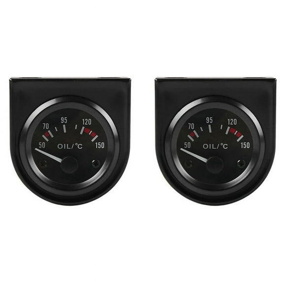 2pcs 2 Inch 52mm 12V White LED Pointer Car Oil Temp Temperature Gauge with Sensor Black