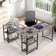 thumbnail image 2 of Patiojoy Large L-shaped Computer Desk 60" Convertible Corner Desk with 4 Storage Shelves 95" 2-Person Long Study Workstation Grey, 2 of 10