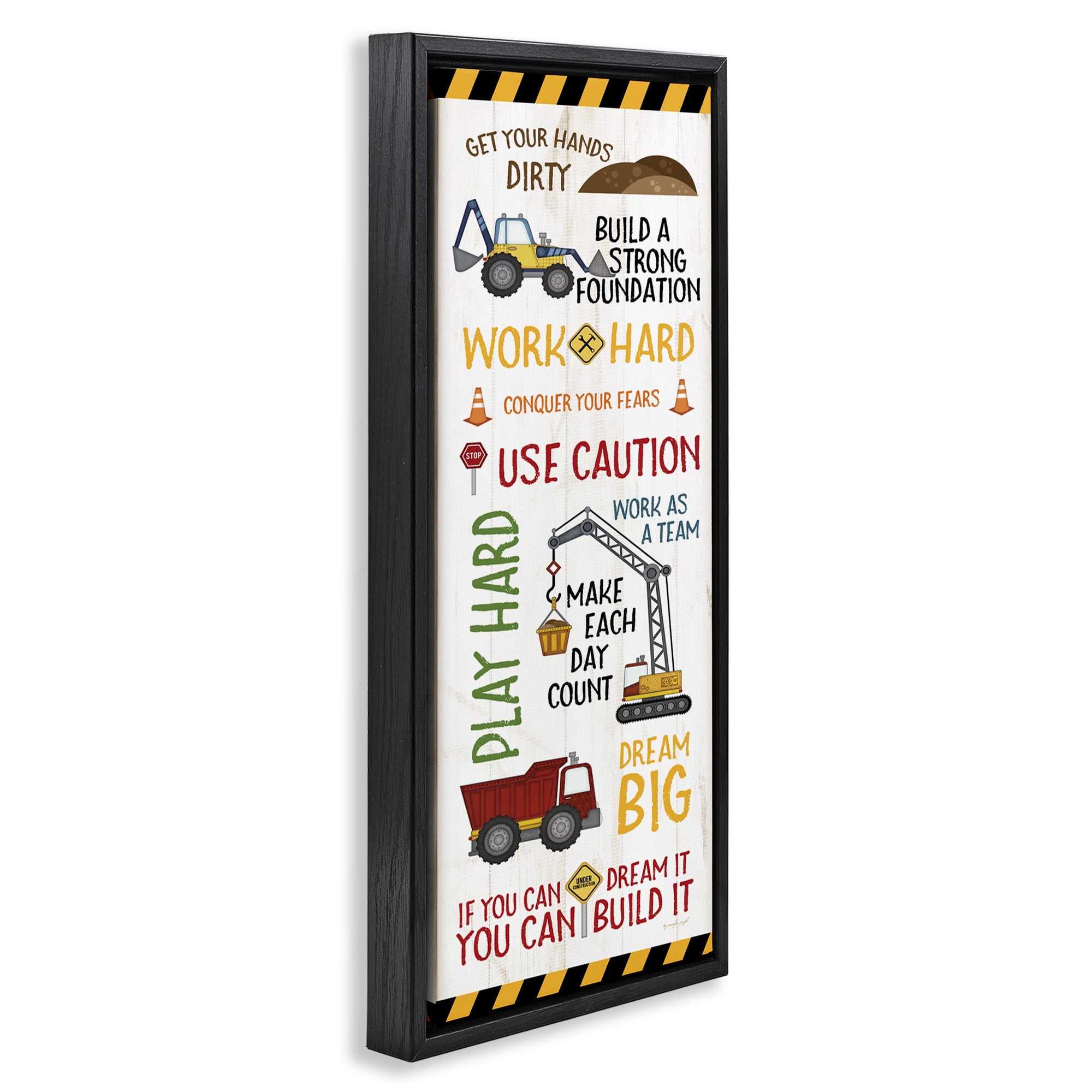 Stupell Industries Kids' Construction Zone Vehicles Transportation Painting Black Floater Framed Canvas Art Print Wall Art, 11 x 25