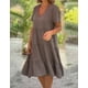 thumbnail image 3 of Vestido de verano para mujer, con escote en V, informal, holgado, de color liso, con falda grande, 3 of 6