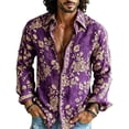 thumbnail image 2 of Fsmtpdam Long Sleeve Shirts for Men Hawaiian Button Down Collared Retro Floral Print Tops Boho Lightweight Beach Vacation Vintage Shirt, 2 of 5