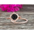 thumbnail image 3 of 2.55 Carat Cushion Cut Black Diamond Moissanite Wedding Set Bridal Engagement Ring On 10k Rose Gold Vintage Art Deco Antique Flower Halo Design, 3 of 6