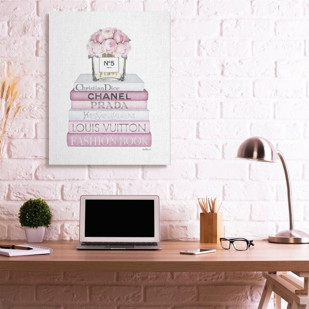 Stupell Industries Pink Rose Bouquet and Fashion Designer Bookstack Designed by Amanda Greenwood