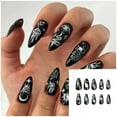 thumbnail image 2 of 24P Black Detachable Almond French Full Cover False Nails Silver Butterfly Lines Stiletto Fake Nials Press on Nails DIY Manicure, 2 of 6