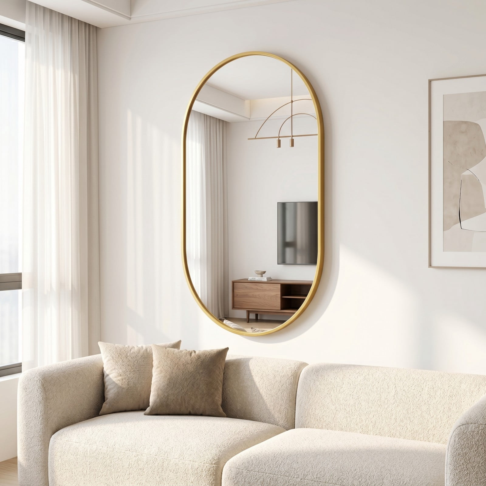 Gleamira 17"x30" Oval Mirror Bathroom Vanity Mirror Wall-Mounted Mirror, Gold