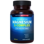 MyoActivo Magnesium Complex 5-in-1 Glycinate, Malate, Citrate for Calm, Stress, 120 Capsules