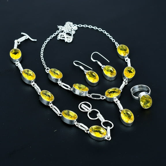 Citrine 925 Sterling Silver Oval Gemstone Handmade Ethnic Jewelry Set VJ 196