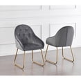 thumbnail image 3 of Contemporary Glass 5pc Dining Set, Glass Top Dining Table and Tufted Velvet Uph Sleigh Dining Chairs with Gold Stainless Steel Frame, Dark Grey, 3 of 3