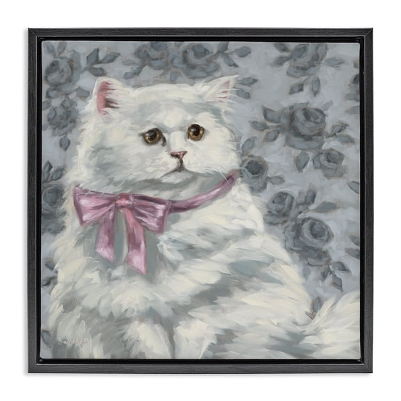 Stupell Industries Shabby Chic Coquette Kitty Portrait Black Floating Frame Canvas Art, 18 x 18, by Sara G. Designs
